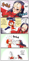 Rule 34 | 2girls, 4koma, ass, blush, boma, breasts, chili pepper, comic, covered erect nipples, flower, habanero pepper, habanero-neesan, habanero-tan, hair flower, hair ornament, hard-translated, large breasts, milk, multiple girls, original, sexually suggestive, suggestive fluid, third-party edit, translated, turtleneck, wet