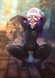 Rule 34 | 1girl, absurdres, ahegao, arms behind head, arms up, ass, bdsm, beanie, black bodysuit, blue hair, blush, bodysuit, breasts, clitoris, clitoris piercing, covered erect nipples, covered navel, creatures (company), dawn (pokemon), dildo, game freak, harness, hat, head harness, heart, heart-shaped pupils, highres, latex, latex suit, lips, long hair, medium breasts, navel, nintendo, nipples, open mouth, piercing, poke ball, pokemon, pokemon dppt, purple eyes, pussy, pussy piercing, saliva, sex toy, shiny clothes, shiny skin, skin tight, symbol-shaped pupils, tagme, teeth, thighs, through clothes, tongue, tongue out, uncensored, vaginal, yuehua yinxue