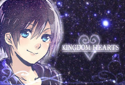 Rule 34 | 1girl, black coat (kingdom hearts), black hair, blue eyes, closed mouth, collarbone, copyright name, hair between eyes, kingdom hearts, kingdom hearts 358/2 days, looking at viewer, mirei kh13, organization xiii, short hair, smile, solo, xion (kingdom hearts)