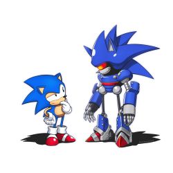 Rule 34 | 2boys, furry, furry male, gloves, half-closed eye, hand on own chin, highres, male focus, mecha sonic, multiple boys, nyaring943, red footwear, robot, shoes, sonic &amp; knuckles, sonic (series), sonic &amp; knuckles, sonic the hedgehog, sonic the hedgehog (classic), sonic the hedgehog 3, white gloves