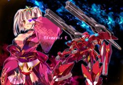 Rule 34 | 1girl, breasts, cannon, cleavage, collarbone, comic, cowboy shot, dress, heterochromia, japanese clothes, kimono, large breasts, long sleeves, looking at viewer, mecha, obi, original, pink eyes, red dress, red hair, robot, sash, silent comic, solo, turret, wide sleeves, yoshimoto (dear life)