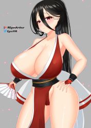 Rule 34 | 1girl, absurdres, blue archive, breasts, cosplay, fatal fury, hasumi (blue archive), highres, huge breasts, shiranui mai, shiranui mai (cosplay), solo