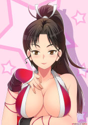 Rule 34 | 1girl, breasts, fatal fury, large breasts, looking at viewer, ponytail, shiranui mai, smile, snk, takejun