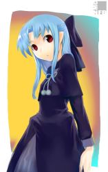 Rule 34 | 00s, 1girl, bad id, bad pixiv id, black dress, blue hair, bow, capelet, dress, hair bow, len (tsukihime), melty blood, nfb-zmc, pointy ears, red eyes, solo, tsukihime, type-moon
