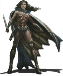 Rule 34 | 1girl, armor, black hair, cape, circlet, dawn of justice, dc comics, dccu, full body, lasso, pteruges, simple background, solo, standing, sword, vambraces, weapon, white background, wonder woman, wonder woman (series)