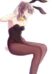 Rule 34 | 1girl, animal ears, bad id, bad pixiv id, blue eyes, bow, bowtie, detached collar, fake animal ears, grey hair, invisible chair, kashiwagi chisame, original, pantyhose, playboy bunny, ponytail, rabbit ears, rabbit tail, sitting, solo, tail
