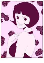 Rule 34 | 1girl, back, blunt bangs, bob cut, chris re5, close-up, commentary, dress, english commentary, flower, instagram username, looking at viewer, one piece, profile, shakuyaku (one piece), short hair, smile, solo, twitter username, upper body