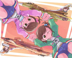 Rule 34 | 00s, 2girls, :3, ace combat, aircraft, airplane, child, company connection, f-16, f-2, female focus, fighter jet, from below, futami ami, futami mami, holding hands, idolmaster, idolmaster (classic), itasha, jet, military, military vehicle, mtr, multiple girls, one eye closed, siblings, sisters, twins