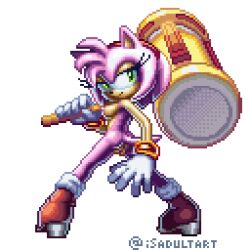 Rule 34 | 1girl, amy rose, animal ears, artist name, ass, body fur, boots, border, breasts, closed mouth, female focus, from behind, full body, furry, furry female, gloves, green eyes, hairband, hand up, happy, holding, holding weapon, legs apart, looking at viewer, looking back, medium breasts, nipples, nude, over shoulder, pink fur, pink hair, pixel art, pussy, red footwear, red hairband, rockthebull, short hair, sidelocks, simple background, smile, solo, sonic (series), spread legs, standing, tail, toy hammer, transparent background, twitter username, uncensored, watermark, weapon, weapon over shoulder, white border, white gloves