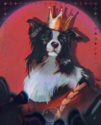 Rule 34 | border collie, chromatic aberration, commentary, crown, dog, english commentary, hewaje, highres, no humans, pickles (reverse:1999), reverse:1999, star (symbol)