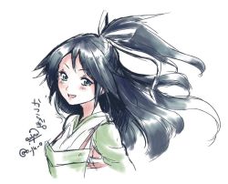 Rule 34 | 10s, 1girl, black hair, blue eyes, crop top, kantai collection, katsuragi (kancolle), long hair, looking at viewer, owju (ouju), ponytail, signature, simple background, sketch, solo, tareme, upper body, white background
