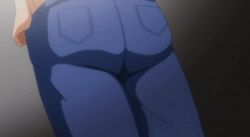 Rule 34 | 1girl, aiue oka, animated, animated gif, ass, ass focus, blue pants, bouncing breasts, bra, breasts, clothes pull, covered erect nipples, denim, from behind, huge ass, jeans, large breasts, long hair, mature female, obata natsumi (saimin seishidou), panties, pants, pants pull, red hair, saimin seishidou, thighs, underwear, undressing, yellow bra, yellow panties