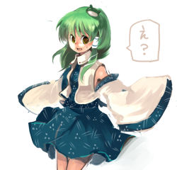 Rule 34 | 1girl, cis (carcharias), female focus, frog, green hair, japanese clothes, kochiya sanae, long hair, miko, simple background, snake, solo, standing, touhou, white background