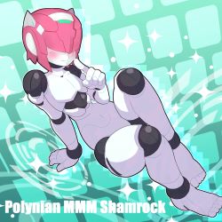 Rule 34 | 1boy, absurdres, android, bad id, bad pixiv id, blush, character name, full body, hair over eyes, highres, joints, male focus, omeehayo, pink hair, robot, robot joints, robot neoanthropinae polynian, shamrock (polynian), solo, trap