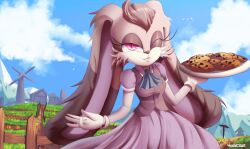 Rule 34 | 1girl, artist name, cookie, creepy, food, gif artifacts, gloves, looking at viewer, mother rabbit (sonic.exe), smile, sonic.exe, sonic (series), teeth, vanilla the rabbit, white gloves