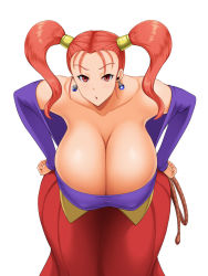 Rule 34 | 1girl, breasts, cleavage, dragon quest, dragon quest viii, earrings, hanging breasts, huge breasts, jessica albert, jewelry, kawanuma uotsuri, no bra, red eyes, red hair, solo, twintails