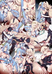 2girls ass azura_(fire_emblem) blue_hair breasts breasts_out clothed_sex corrin_(female)_(fire_emblem) corrin_(female)_(nohr_noble)_(fire_emblem) corrin_(fire_emblem) fire_emblem fire_emblem_fates fire_emblem_heroes french_kiss fukui_sora grey_hair hairband kiss large_breasts long_hair medium_breasts multiple_girls nintendo nipples official_alternate_costume pointy_ears pussy sex tribadism very_long_hair yuri