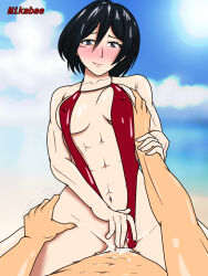 Rule 34 | abs, grabbing another&#039;s breast, cowgirl position, cum, cum in pussy, girl on top, grabbing, mikabae, mikasa ackerman, penis, shingeki no kyojin, smile, straddling, swimsuit