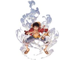 Rule 34 | 1boy, biting, black hair, finger biting, granblue fantasy, monkey d. luffy, official art, one piece, sandals, shorts, steam, steaming body, straw hat pirates, tachi-e, transparent background