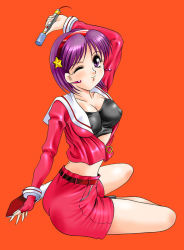 Rule 34 | asamiya athena, microphone, purple hair, short hair, smile, snk, the king of fighters, wink