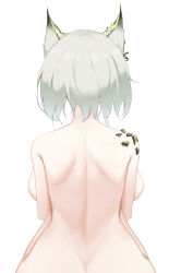 Rule 34 | 1girl, animal ears, arknights, back, backboob, breasts, commentary request, from behind, highres, kal&#039;tsit (arknights), large breasts, lynx ears, nude, oripathy lesion (arknights), ruyouguizhu, short hair, silver hair, sitting, solo, upper body