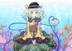 Rule 34 | 115770260, air bubble, bubble, closed mouth, coral reef, creatures (company), crossover, dress, game freak, gen 3 pokemon, green hair, happy, hat, highres, komeiji koishi, looking at viewer, luvdisc, multicolored hair, nintendo, pokemon, shirt, smile, streaked hair, touhou, underwater, wavy hair, yellow shirt