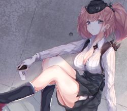 Rule 34 | 1girl, anchor hair ornament, atlanta (kancolle), bad id, bad pixiv id, black footwear, black headwear, black skirt, boots, bra visible through clothes, breasts, brown hair, coffee cup, commentary, cup, disposable cup, dress shirt, earrings, garrison cap, garter straps, gloves, grey eyes, hair ornament, hat, high-waist skirt, highres, jewelry, kantai collection, large breasts, long hair, long sleeves, partially fingerless gloves, rudder footwear, sa-ya2, shirt, skirt, star (symbol), star earrings, suspender skirt, suspenders, thigh strap, two side up, white gloves, white shirt