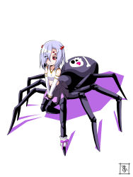 Rule 34 | 10s, 1girl, arachne, arthropod girl, bug, carapace, child, detached sleeves, extra eyes, eyes visible through hair, full body, highres, insect girl, bridal garter, light purple hair, monster girl, monster musume no iru nichijou, multiple legs, pink eyes, rachnera arachnera, s-now, shadow, signature, simple background, solo, spider, spider girl, taur, white background, aged down