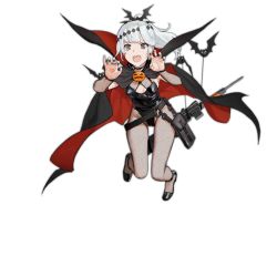 Rule 34 | 1girl, asymmetrical bangs, bat hair ornament, black footwear, black nails, black pantyhose, breasts, cancer (zjcconan), cape, detached sleeves, fangs, full body, girls&#039; frontline, gun, h&amp;k psg1, hair ornament, halloween, halloween costume, jack-o&#039;-lantern, long hair, looking at viewer, medium breasts, nail polish, official alternate costume, official art, open mouth, pantyhose, ponytail, pouch, psg-1 (girls&#039; frontline), psg-1 (phantom assault) (girls&#039; frontline), rifle, scope, sidelocks, sniper rifle, solo, strap, transparent background, vampire, vampire costume, weapon