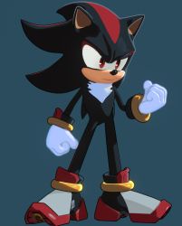 Rule 34 | 1boy, black fur, clenched hands, drexis anim, frown, furry, furry male, gauntlets, gloves, legband, looking to the side, male focus, multicolored fur, pointy nose, red eyes, red fur, shadow the hedgehog, shoes, solo, sonic (series), spiked hair, white fur, wristband