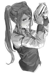 Rule 34 | 1girl, bartender, chinese commentary, cocktail shaker, commentary request, cropped torso, greyscale, highres, holding shaker, jill stingray, monochrome, necktie, profile, sidelocks, solipsist, solo, twintails, upper body, va-11 hall-a, vest