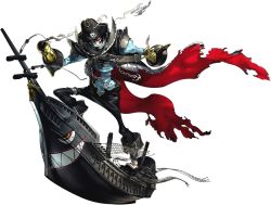 Rule 34 | 10s, arm cannon, cape, captain kidd (persona 5), claws, hat, official art, persona, persona 5, pirate hat, ship, skeleton, watercraft, weapon