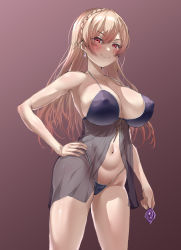 Rule 34 | 1girl, armpits, artist request, blush, breasts, cleavage, condom, condom wrapper, covered erect nipples, earrings, furen e lustario, hair ornament, hand on own hip, highleg, highleg panties, highres, jewelry, knight, large breasts, lingerie, long hair, looking at viewer, multicolored hair, navel, nijisanji, non-web source, panties, smile, solo, streaked hair, sweat, underwear, virtual youtuber