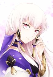 Rule 34 | 1girl, closed mouth, fire emblem, fire emblem: three houses, from side, hair ornament, highres, long hair, long sleeves, looking to the side, lysithea von ordelia, nintendo, petals, pink eyes, shirokuroma 29, solo, twitter username, upper body, white hair