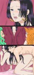Rule 34 | 1boy, 3girls, boa hancock, boa marigold, boa sandersonia, breasts, doggystyle, highres, large breasts, monkey d. luffy, multiple girls, nude, one piece, sex, sex from behind, stealth sex, tagme