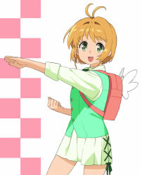 Rule 34 | 1girl, backpack, bag, cardcaptor sakura, female focus, green eyes, green skirt, kinomoto sakura, murderhouse, skirt, solo