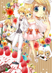 Rule 34 | 1boy, 1girl, aqua eyes, awami kisa, bad id, bad pixiv id, blonde hair, bow, brother and sister, dress, flower, full body, glass, hair bow, heart, hetero, high heels, highres, incest, jewelry, kagamine len, kagamine rin, o3o, marriage proposal, ring, shoes, siblings, smile, tuxedo, twincest, twins, vocaloid, wedding dress, wink