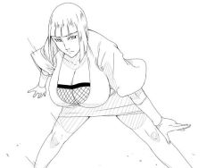 Rule 34 | 1girl, breasts, image sample, large breasts, maaru, monochrome, naruto (series), naruto shippuuden, pixiv sample, resized, samui (naruto), short hair, sketch, solo, spread legs, stance
