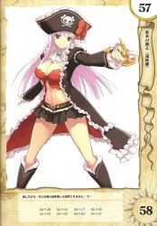 Rule 34 | 10s, 1girl, ascot, belt, boots, bow, breasts, bustier, captain liliana, cleavage, frills, hat, highres, jolly roger, knee boots, large breasts, legs, lingerie, long hair, midriff, miniskirt, morisawa haruyuki, navel, pink eyes, pink hair, pirate, pirate hat, pleated skirt, queen&#039;s blade, queen&#039;s blade rebellion, rapier, ribbon, skirt, skull and crossbones, skull and crossed swords, solo, sword, thighs, underwear, very long hair, weapon