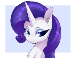 Rule 34 | 1girl, aquaticvibes, blue eyes, highres, horns, long hair, looking at viewer, my little pony, my little pony: friendship is magic, outside border, purple hair, rarity (my little pony), simple background, single horn, solo, unicorn, upper body