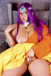 Rule 34 | 1girl, asian, breasts, cameltoe, chouzuki maryou, cosplay, dragon quest, dragon quest iv, large breasts, lowres, minea (dq4), minea (cosplay), photo (medium), plump, purple hair, solo, square enix