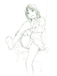 Rule 34 | 1girl, dressing, monochrome, original, sketch, socks, solo, traditional media, yoshitomi akihito