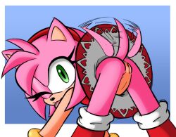 1girl 2025 ;p amy_rose anus ass bad_tag bare_hips bare_legs bent_over boots bottomless colored dress eyelashes female flexible furry green_eyes hedgehog highres jupiterorange legs loli long_eyelashes looking_at_viewer medium_hair no_panties one_eye_closed perineum pink_fur pink_hair pussy sega silly_face solo sonic_(series) sonic_frontiers tail third-party_edit tongue tongue_out top-down_bottom-up upskirt wink zennyc