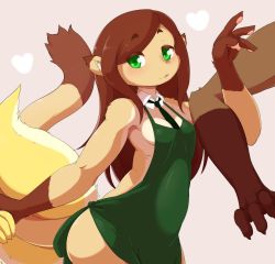 Rule 34 | 1girl, apron, borrowed character, brown hair, copyright request, furry, green eyes, highres, long hair, naked apron, tokumori kaisen, weasel