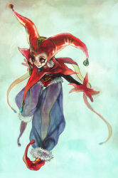Rule 34 | 1girl, chatalaw, chrono (series), chrono cross, facepaint, female focus, full body, harlequin, hat, jester, jester cap, leotard, pom pom (clothes), red eyes, see-through, solo, harle (chrono cross)