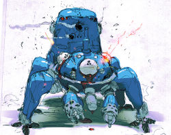 Rule 34 | 00s, bad id, bad pixiv id, damaged, full body, ghost in the shell, ghost in the shell stand alone complex, glowing, jnt, machinery, no humans, simple background, sketch, solo, tachikoma, white background
