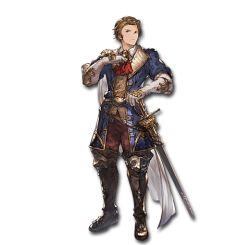 Rule 34 | 10s, 1boy, armor, armored boots, boots, brown hair, cape, ascot, full body, gloves, granblue fantasy, lowres, male focus, minaba hideo, official art, paris (granblue fantasy), sheath, sheathed, sideburns, solo, standing, sword, transparent background, weapon, white gloves