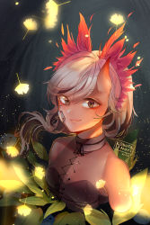 Rule 34 | 1girl, artist name, axolotl, bare shoulders, black shirt, breasts, brown eyes, brown hair, closed mouth, commentary, dated, english commentary, highres, horns, kobutanori, long hair, looking at viewer, original, shirt, single horn, small breasts, smile, solo, upper body