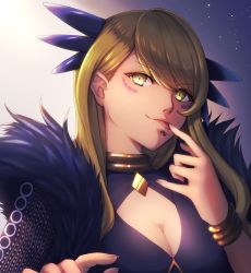 Rule 34 | 1girl, absurdres, blonde hair, bracelet, breasts, chin piercing, cleavage, clothing cutout, facial mark, fate/grand order, fate (series), highres, jewelry, kuraha1601, long hair, solo, tongue, tongue out, vritra (fate), yellow eyes