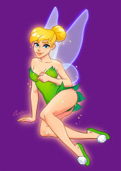Rule 34 | 1girl, blonde hair, disney, fairy, fantasy, gvellav, highres, tinker bell (disney), toon (style), undressing, wings
